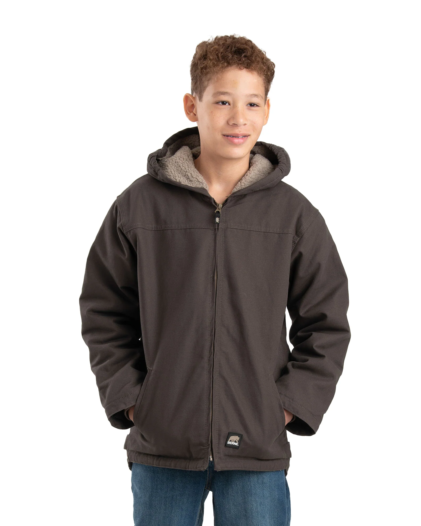 Youth Sherpa-Lined Softstone Duck Hooded Jacket - Image 3