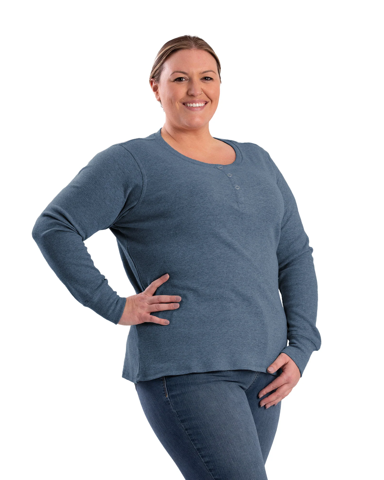 Women's Heavyweight Rib-Knit Long Sleeve Henley - Image 5