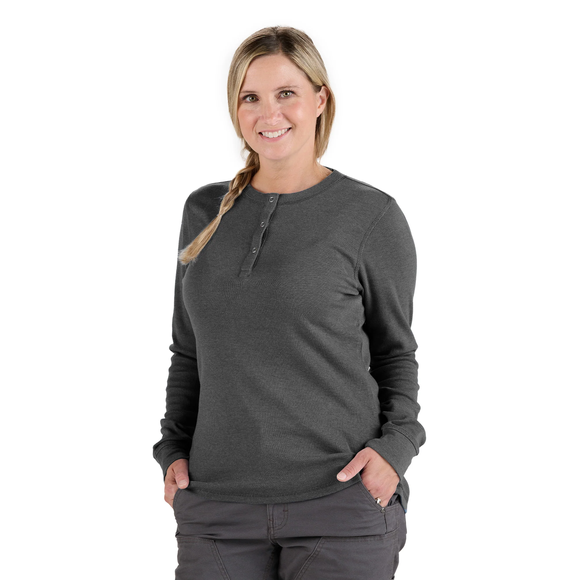 Women's Heavyweight Rib-Knit Long Sleeve Henley - Image 6
