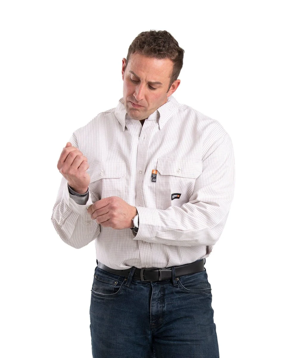 Flame Resistant Button Down Plaid Long Sleeve Work Shirt - Image 5