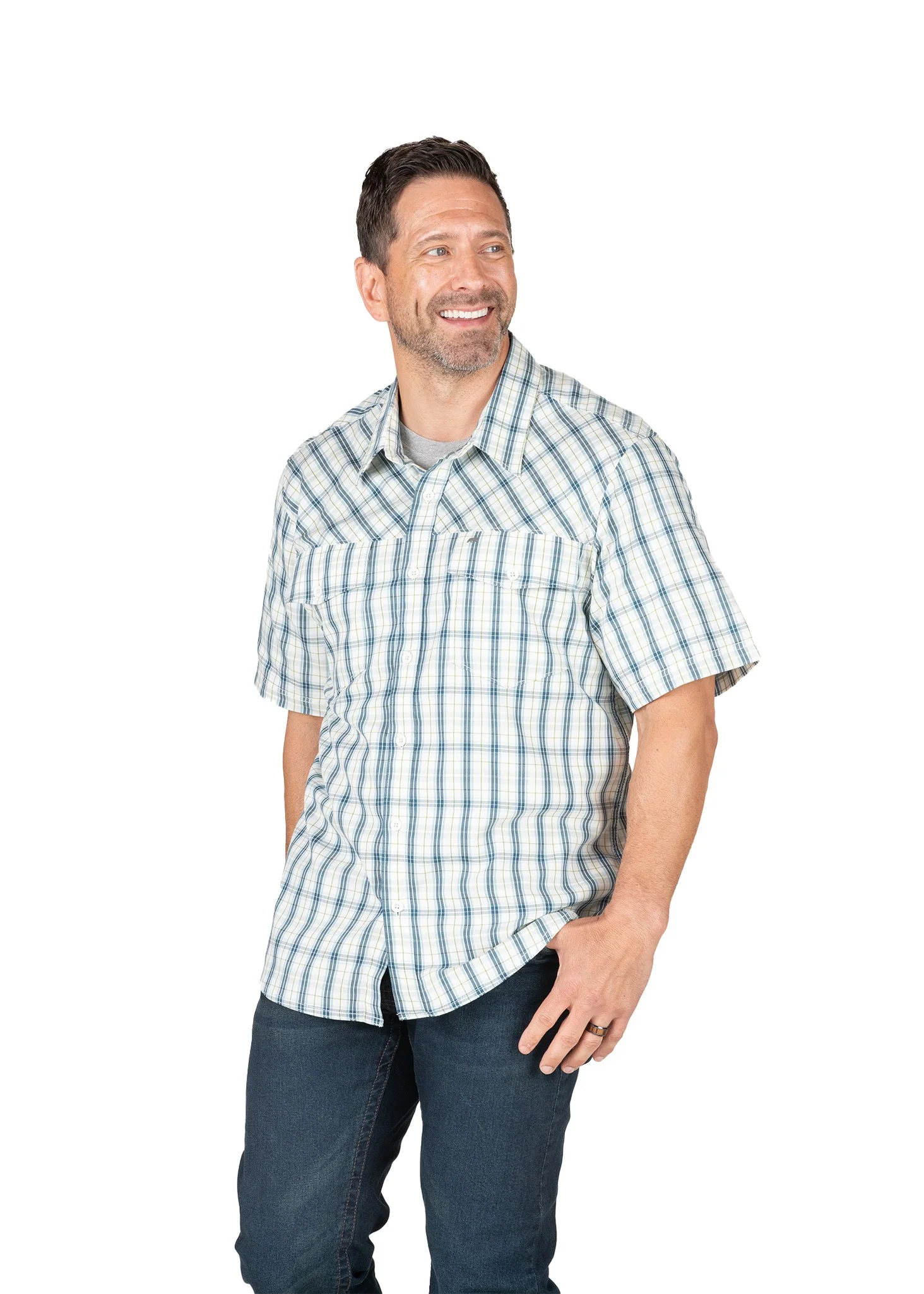 Flex UPF Button Down Plaid Short Sleeve Shirt - Image 5