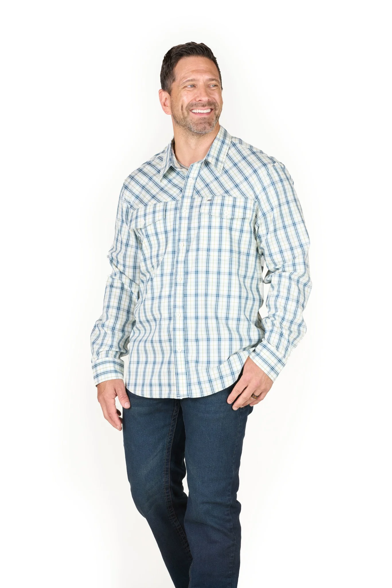 Flex UPF Button Down Plaid Long Sleeve Shirt - Image 3