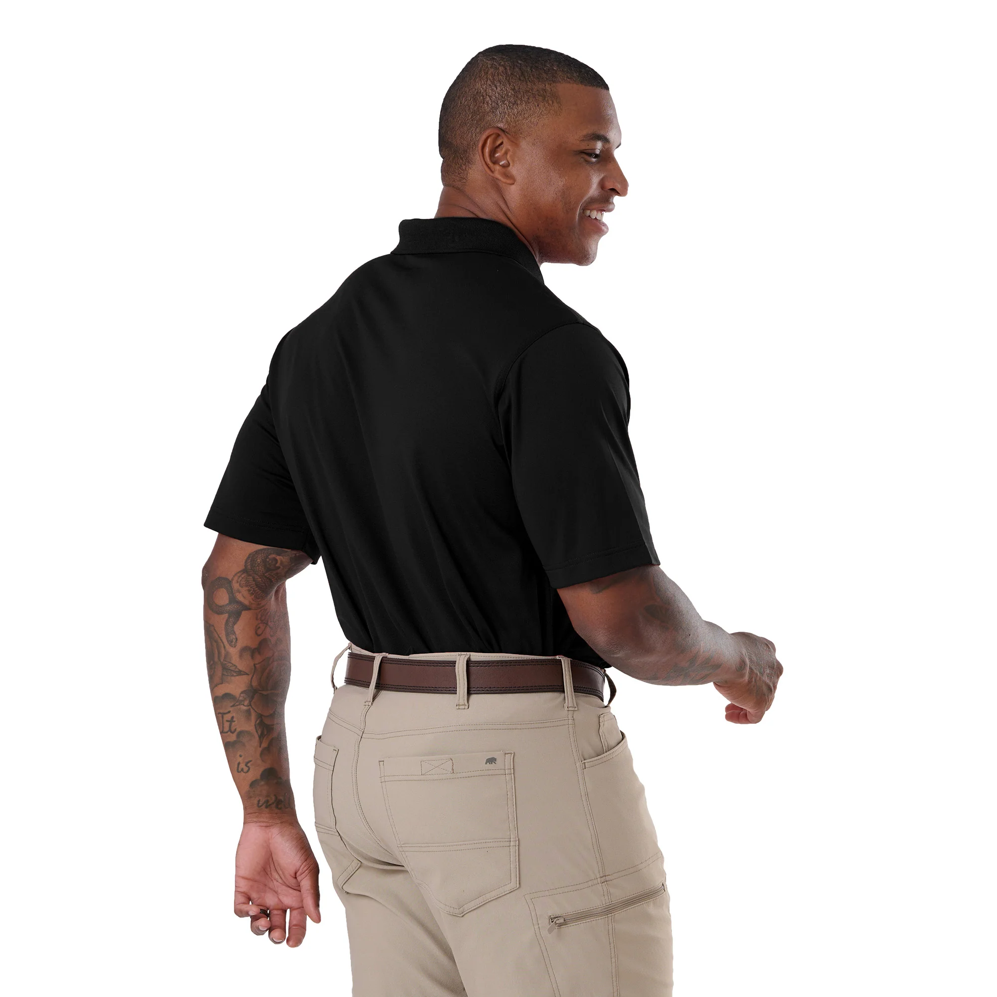 Short Sleeve Ribbed Collar Pocket Polo Shirt - Image 2