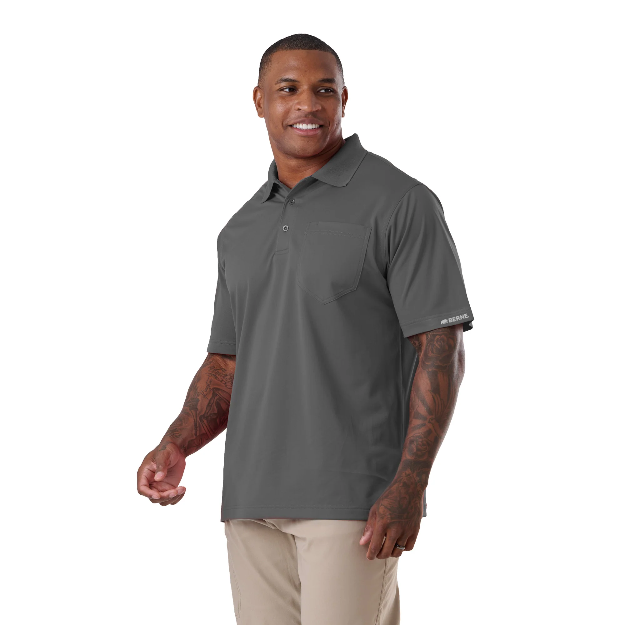 Short Sleeve Ribbed Collar Pocket Polo Shirt - Image 3