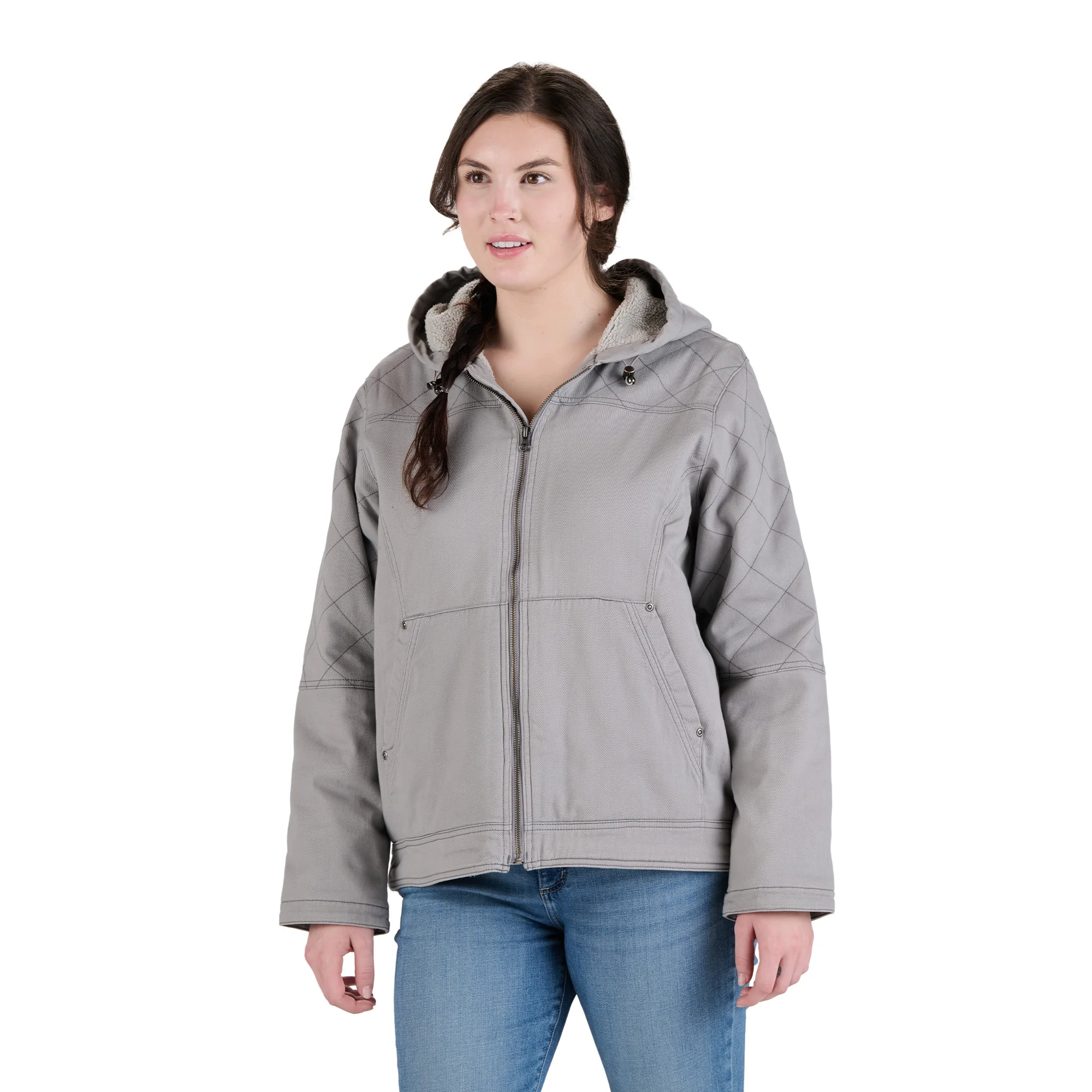 Women's Sherpa-Lined Twill Hooded Work Jacket - Image 8